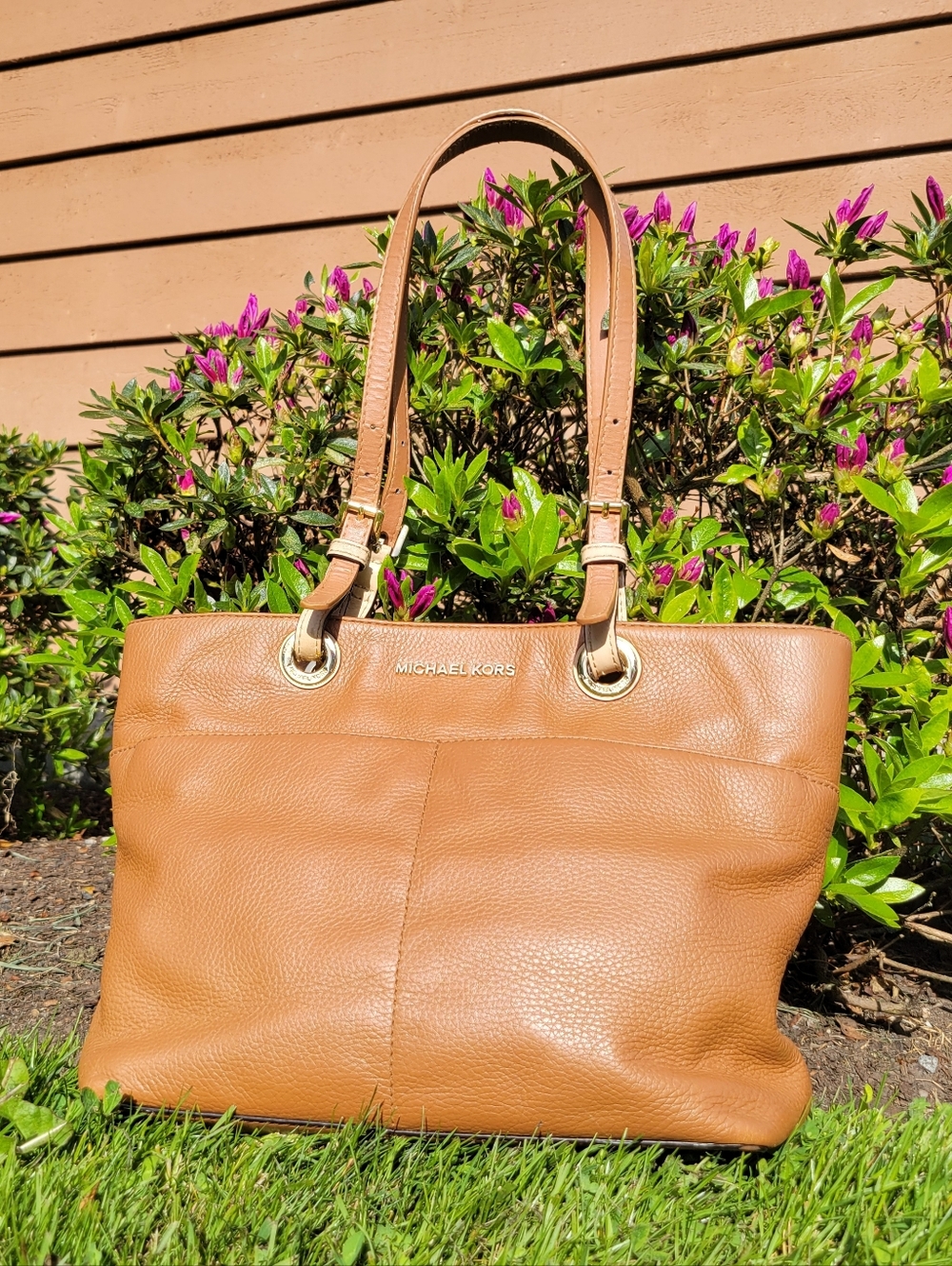 Michael Kors Brown Genuine Leather Tote Shoulder Bag Adjustable Strap 30H4GBFT6L